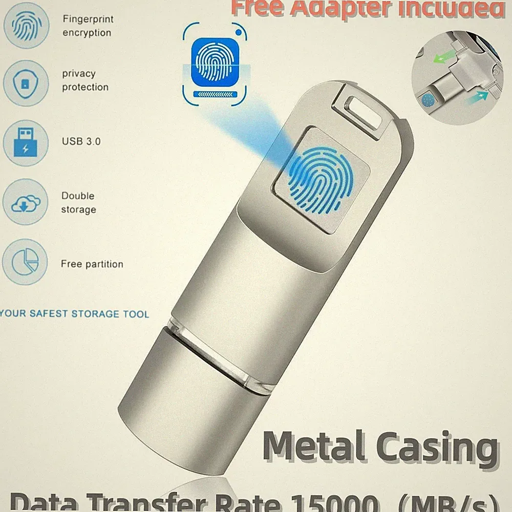 128GB Fingerprint USB 3.0 Flash Drive Biometric Encrypted Security Memory Stick