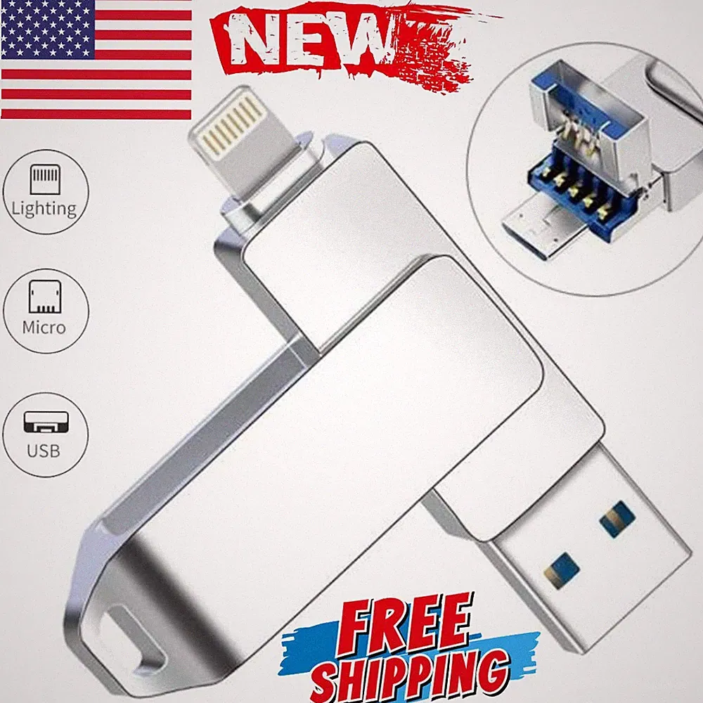 2TB 3-in-1 Flash Drive- USB 3.0 + Lightning + Type-C OTG Memory Stick for iPhone
