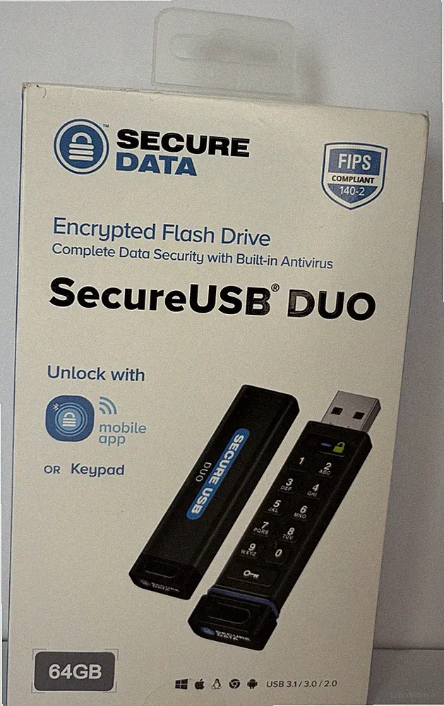 Secure Data Secure USB DUO Encrypted Flash Drive 64 Gb BRAND NEW SEALED