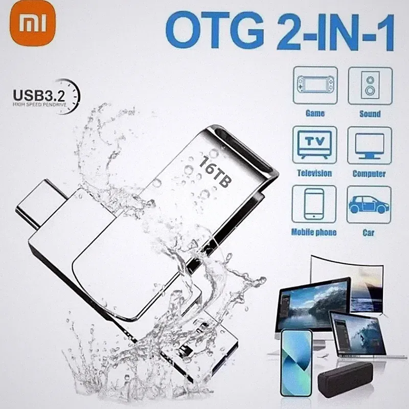 Xiaomi 16TB USB 3.2 Flash Drive High-Speed Metal Waterproof Pendrive Memory Card
